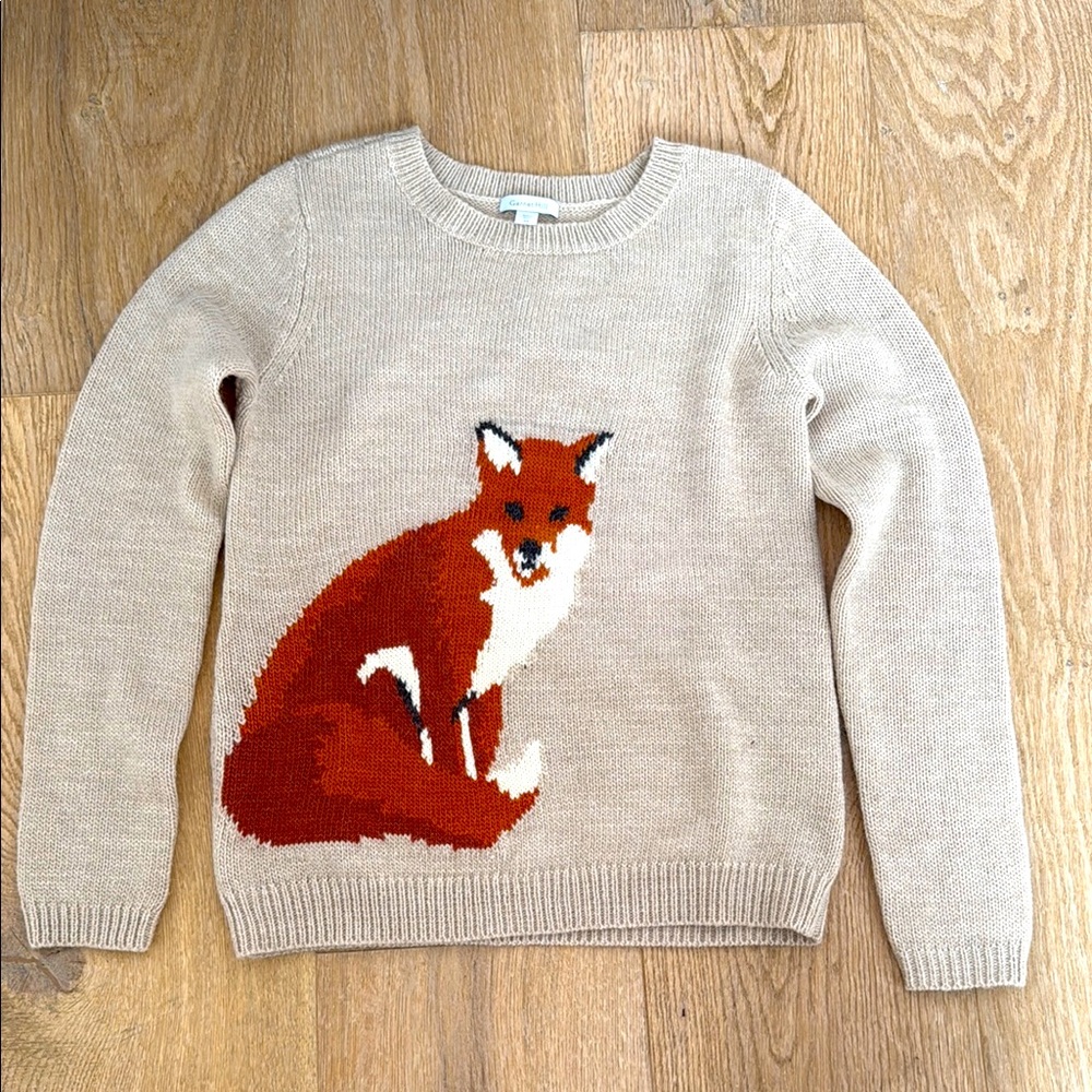 Garnet Hill Beige Sweater with Fox Design Size XS